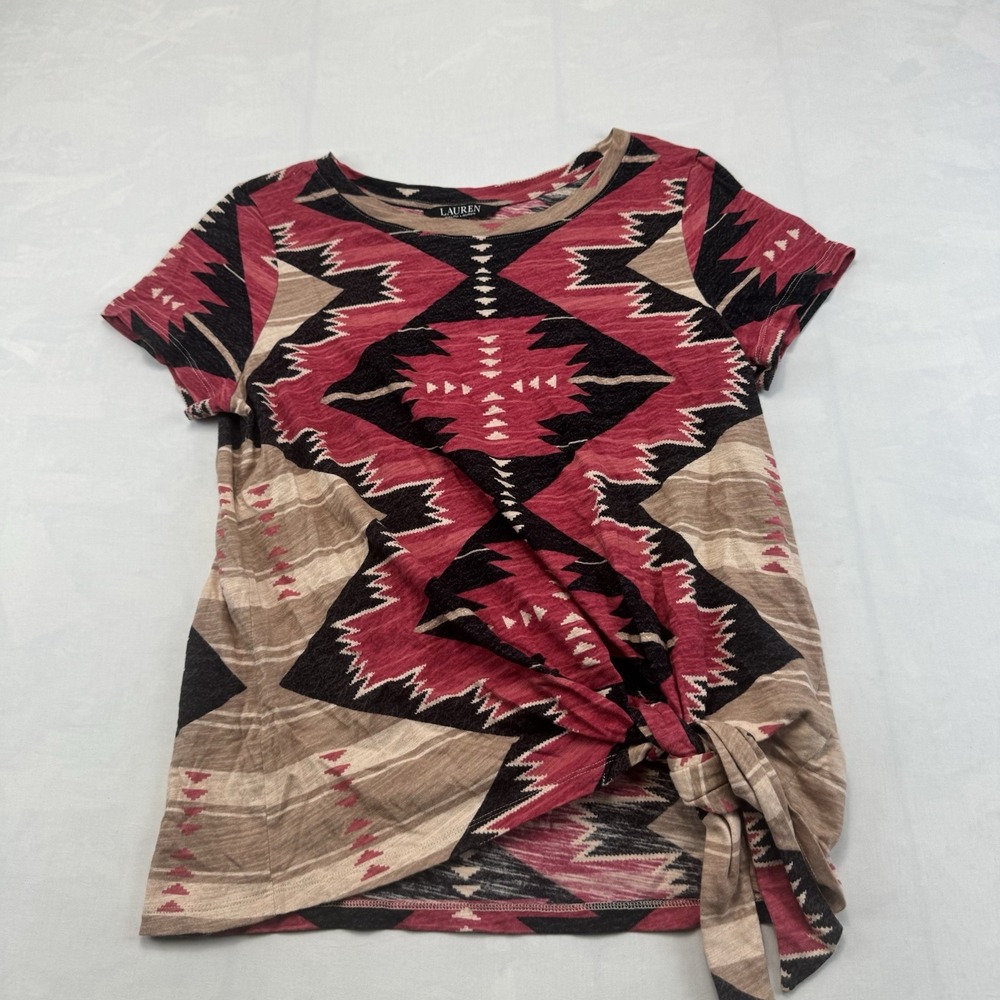 Lauren Ralph Lauren Womens S Petite Southwestern Aztec Side Tie Top